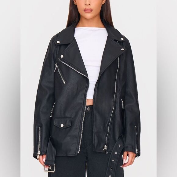 Black Soft Leather Biker Motorcycle Jacket - Picture 1 of 14